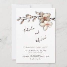 Off White Magnolia Fals Relief Blomma Bröllop Inbjudningar