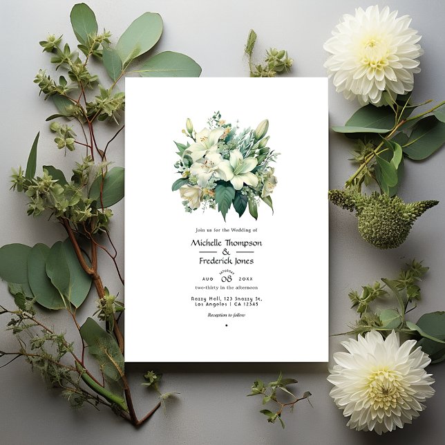 Off-White och jägaregrön blomsterbröllop på hösten Inbjudningar (Skapare uppladdad)