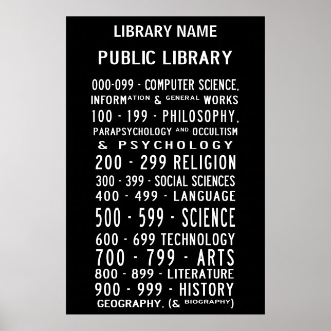 Offentliga bibliotekets Dewey Decimal Busrulle Poster (Framsidan)