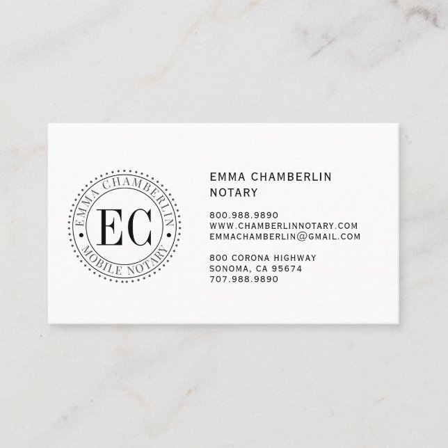 Offentligt Affärskort för Mobile Notary Visitkort (Framsida)
