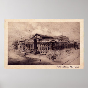 Offentligt bibliotek New York City vintage Poster