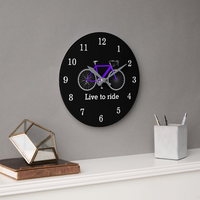 Offert med Lila cykel på svart Stor Klocka (Kontor)