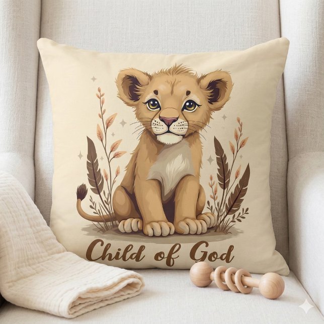Offert över Lejona Unge Christian Art Faith Kudde (Adorable Lion Cub Christian Art Faith Quote Throw Pillow Mockup A)