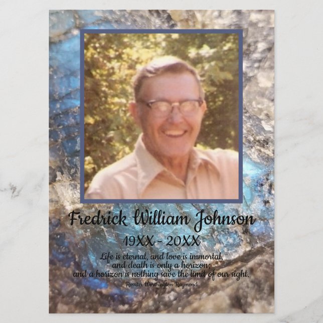 Offert Photo Blue Grönt Labradorite Funeral Program (Framsida)
