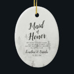 Offerten Gräs Rustic White Maid of honor Julgransprydnad Keramik<br><div class="desc">Frosted Tallar Rustic White Mountain Range Snowy Winter Design with Hand Painting Gräs Träd, Watercolor Papprare Struktur Background och White Grått and Black muted färg palette. Perfekt för ett vinterbröllop, eller utomhus- eller övernattningsställe Med modernt chic penselskript typsnitt och enkel minimalistisk bakgrund - Maid of honor Heartfilt citattenkängornament! ~ Kolla...</div>