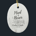 Offerten Gräs Rustic White Maid of honor Julgransprydnad Keramik<br><div class="desc">Frosted Tallar Rustic White Mountain Range Snowy Winter Design with Hand Painting Gräs Träd, Watercolor Papprare Struktur Background och White Grått and Black muted färg palette. Perfekt för ett vinterbröllop, eller utomhus- eller övernattningsställe Med modernt chic penselskript typsnitt och enkel minimalistisk bakgrund - Maid of honor Heartfilt citattenkängornament! ~ Kolla...</div>
