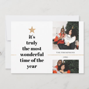 Offertfamiljefo - minimalistisk Guld Glitter Träd Julkort