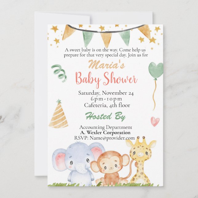 Office Baby Shower Jungle Safari Gender Neuter Inbjudningar (Framsida)