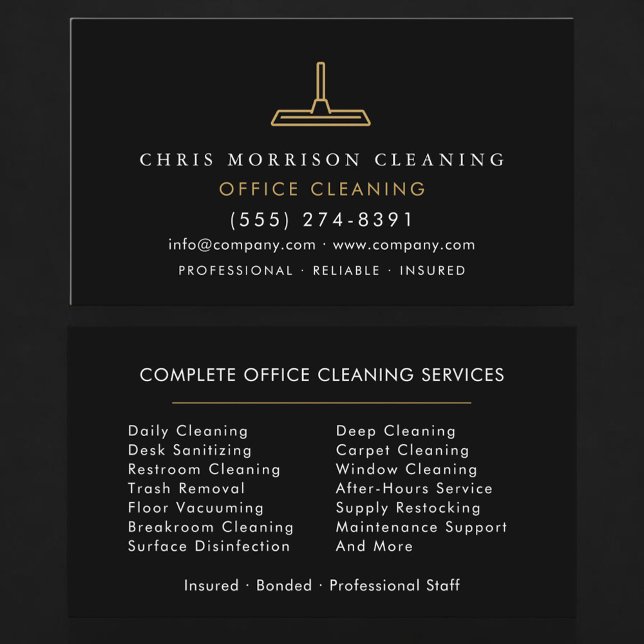 Office Cleaning Professional Black Gold Visitkort (Skapare uppladdad)