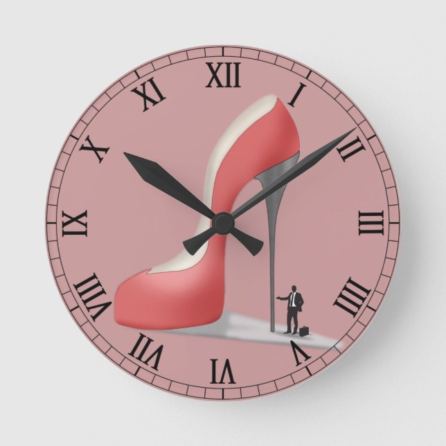 Office Clock - Giant Red Stiletto Rund Klocka (Framsida)