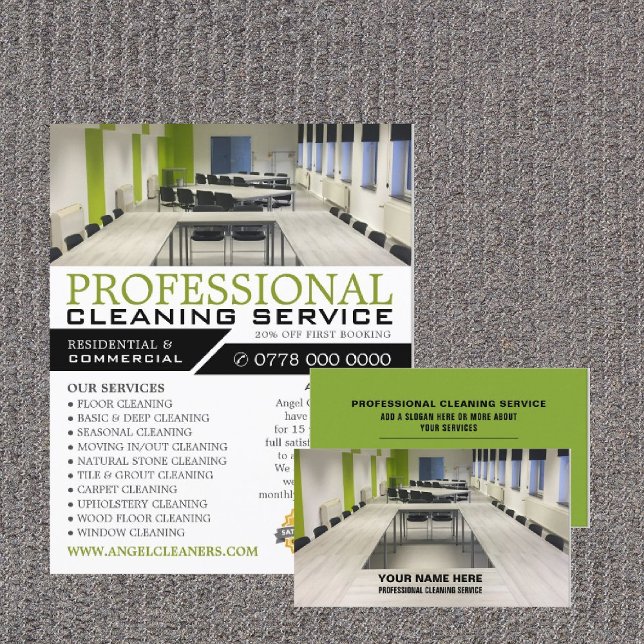 Office-inställning, Städning servicereklam Flygblad (Skapare uppladdad)