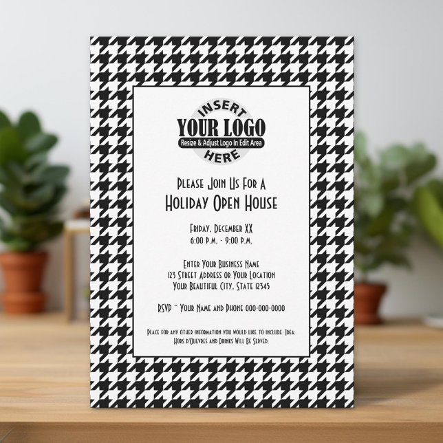 Office Julfest Black White Houndstooth-Logotyp Inbjudningar (Unique Invitation)