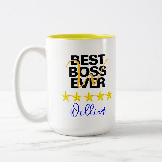 Office-kaffet Mugg, bästa Chef någonsin (Namn Init Två-Tonad Mugg (Vänster)