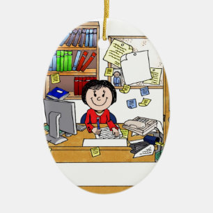 Office - Messy, Female - Pesonalized Tecknad Gift Julgransprydnad Keramik