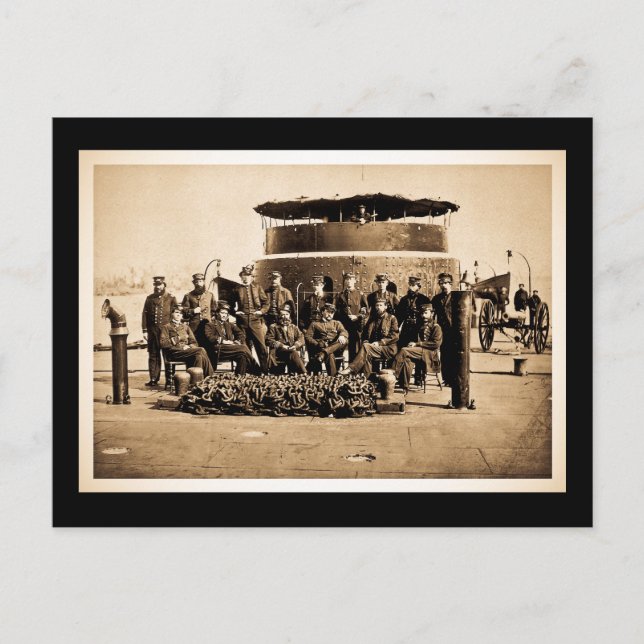 Office on Deck of Ironclad Monitor Civil Krig Vykort (Framsida)