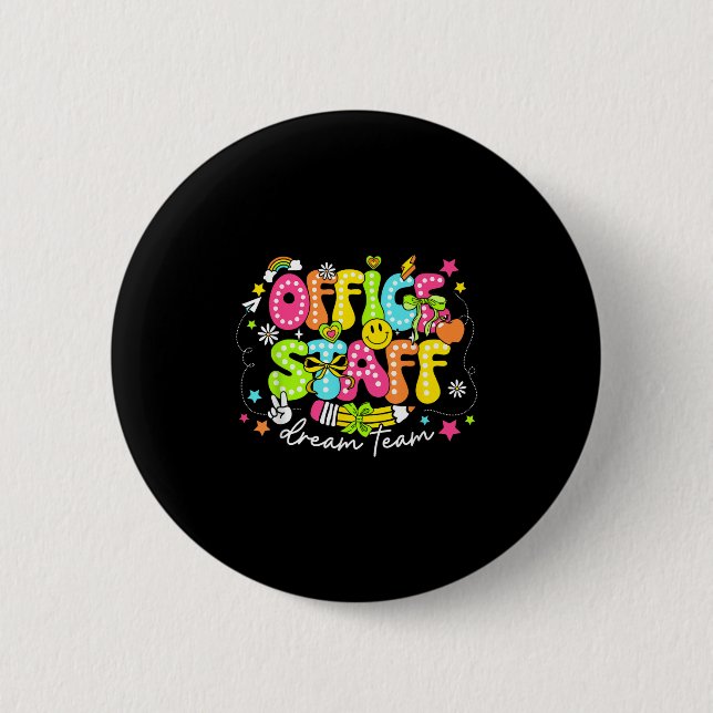 Office-personalens drömteam första dagen av skolre knapp (Framsida)