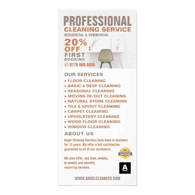 Office-skrivbord, Städning Prist servicestakort fö Reklamkort (Framsidan)