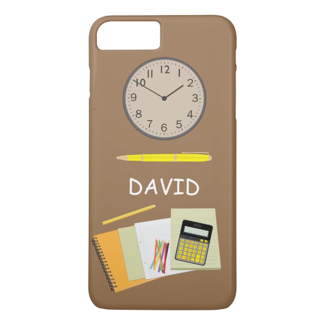 Office Stationery och Clock Brown Case-Mate iPhone Skal (Baksida)