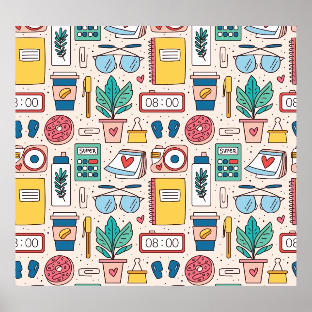 Office Stationery: Quirky Seamless Struktur Poster (Framsidan)
