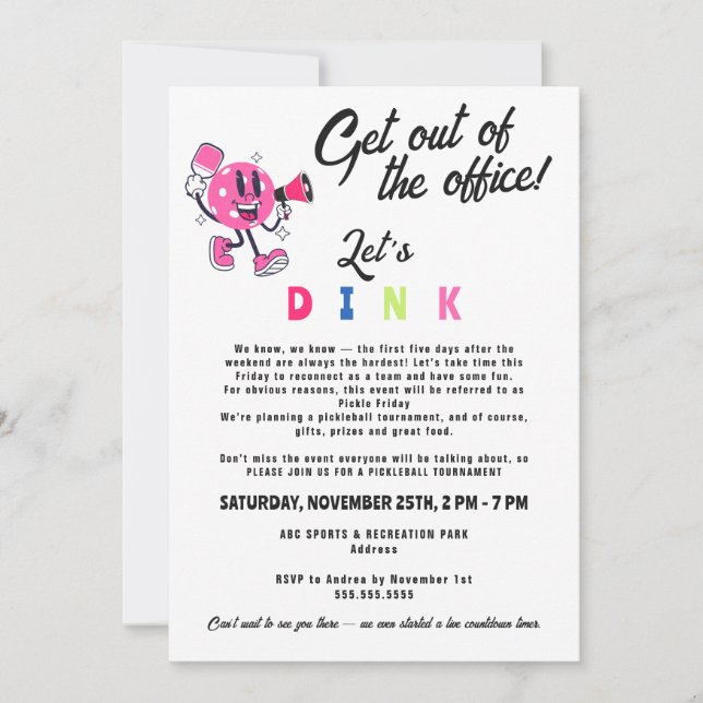 Office Team Builing Logotyp Funny Tecknad Pickleba Inbjudningar (Framsida)