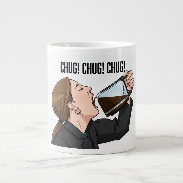 Office Woman Chugging Coffee From Pot Humor Jumbo Mugg (Framsidan)