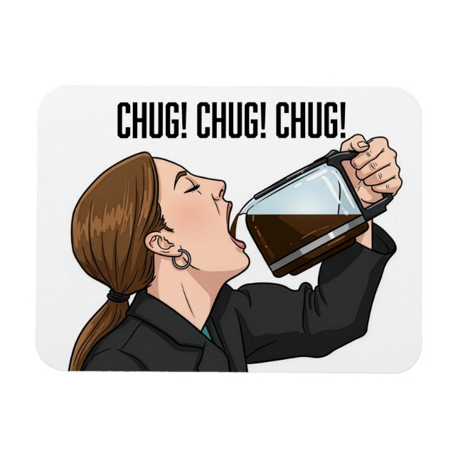 Office Woman Chugging Coffee From Pot Humor Magnet (Horisontell)