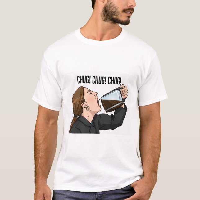 Office Woman Chugging Coffee From Pot Humor T Shirt (Framsida)