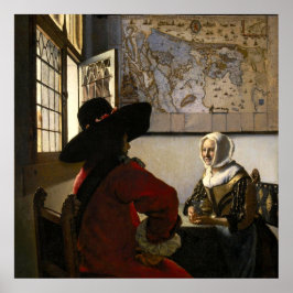 Officer och leende flicka av Johannes Vermeer Poster