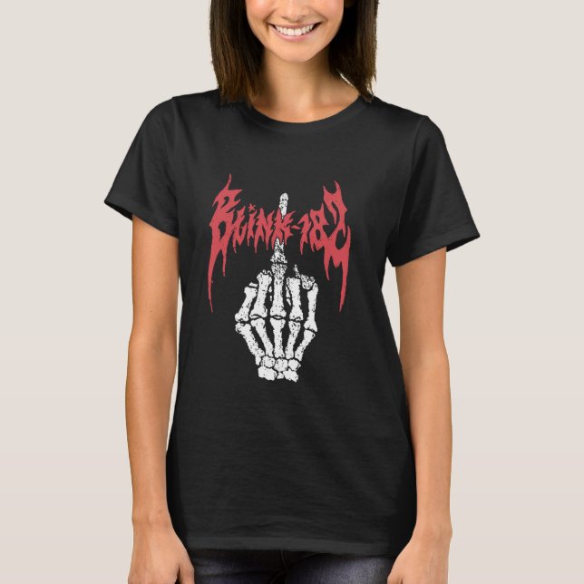 Official Blink 182 Skeleton Finger T Shirt (Framsida)