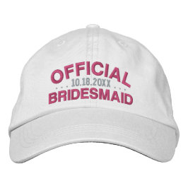 Official Bridesmaid Fun Saying Date Pink White Broderad Keps