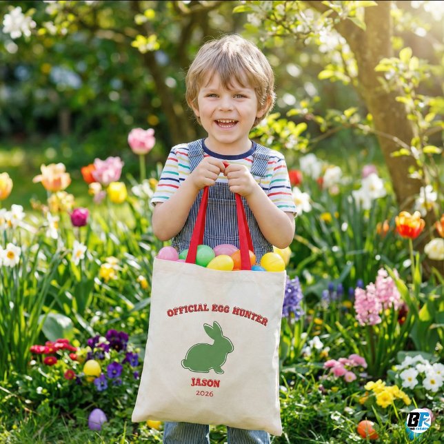 Official Egg Hunter Personalized Green Bunny Easte Tygkasse (Skapare uppladdad)