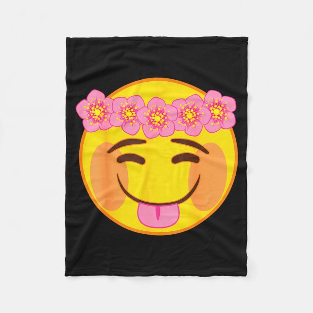 Official Emoji Flower Crown Tongue Yellow Smile Fa Fleecefilt (Framsidan)