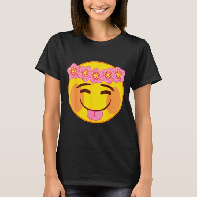 Official Emoji Flower Crown Tongue Yellow Smile Fa T Shirt (Framsida)