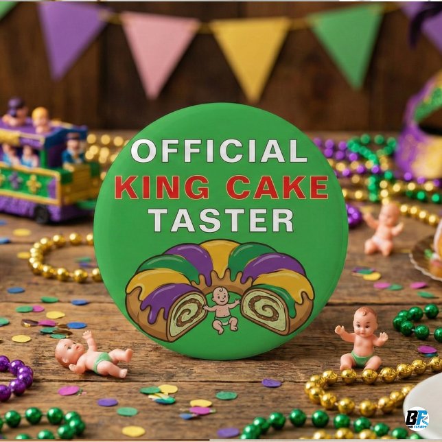 Official King Cake Taster Funny Mardi Gras Knapp (Skapare uppladdad)