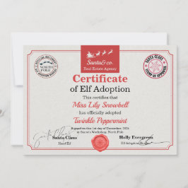 Official North Pole Elf Adoption Certificate  Inbjudningar