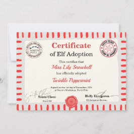 Official North Pole Elf Adoption Certificate  Inbjudningar