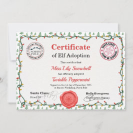 Official North Pole Elf Adoption Certificate  Inbjudningar