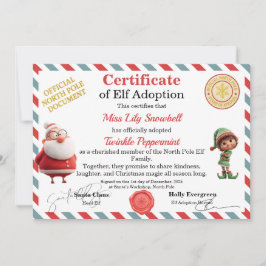 Official North Pole Elf Adoption Certificate  Inbjudningar