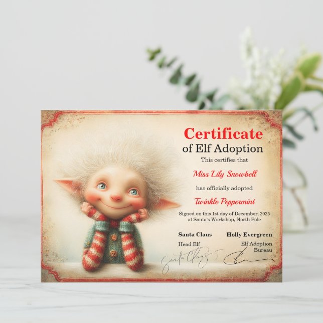 Official North Pole Elf Adoption Certificate  Inbjudningar (Stående Fram)
