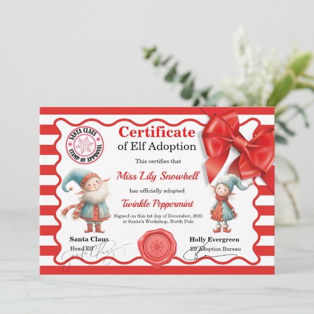 Official North Pole Elf Adoption Certificate  Inbjudningar (Stående Fram)
