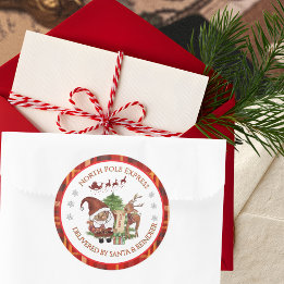 Official North Pole Express Santa Red Plaid Runt Klistermärke