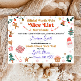 Official North Pole Nice List Certificate Santa Inbjudningar