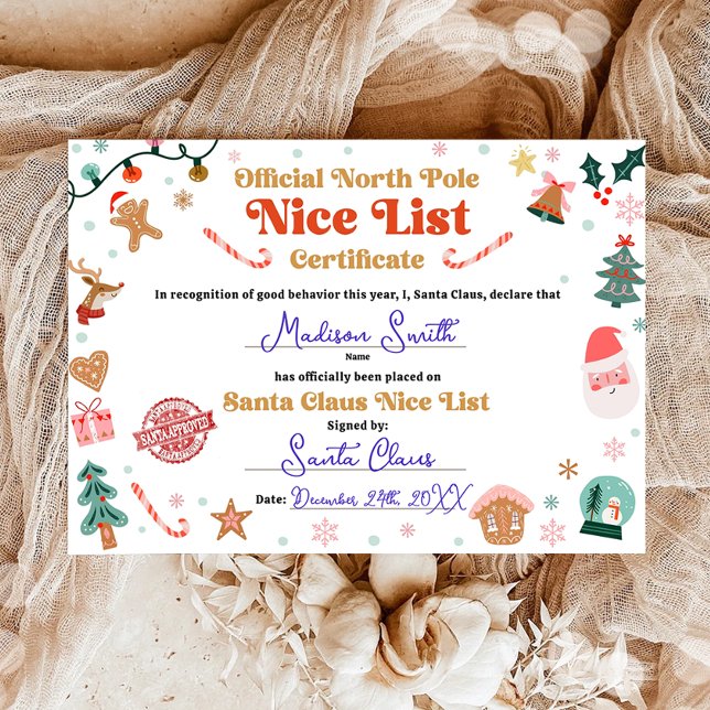 Official North Pole Nice List Certificate Santa Inbjudningar (Skapare uppladdad)