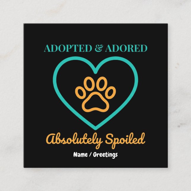 Official Rescue Pet Badge Adopted Adored & Spoiled Fyrkantigt Visitkort (Framsida)