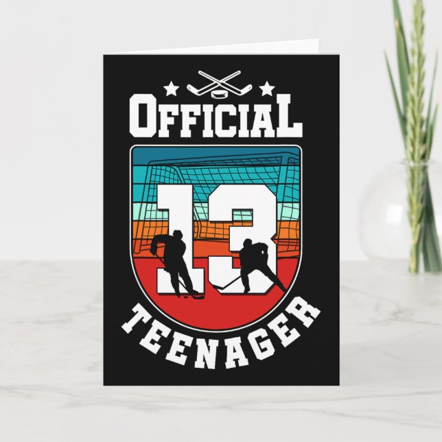 Official Teenager 13th Birthday 13 Year Boy Hockey Kort (Framsida)