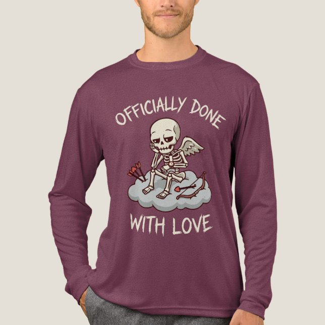 Officially Done With Love Skeleton Cupid Design T Shirt (Framsida)