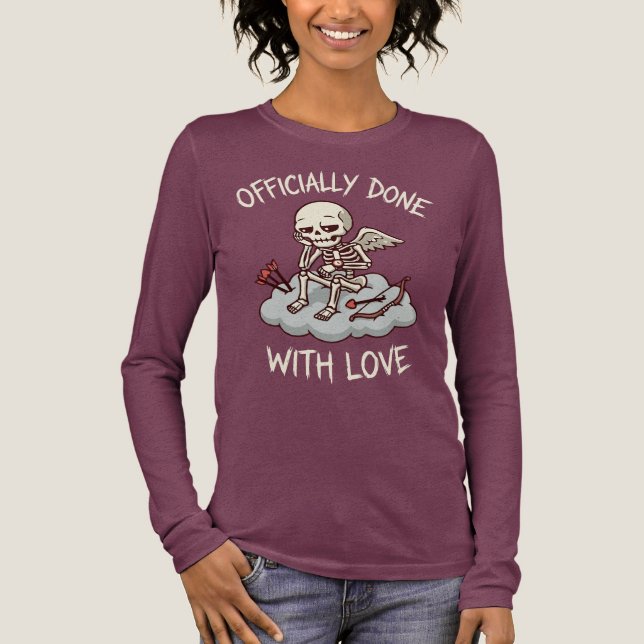 Officially Done With Love Skeleton Cupid Design T Shirt (Framsida)