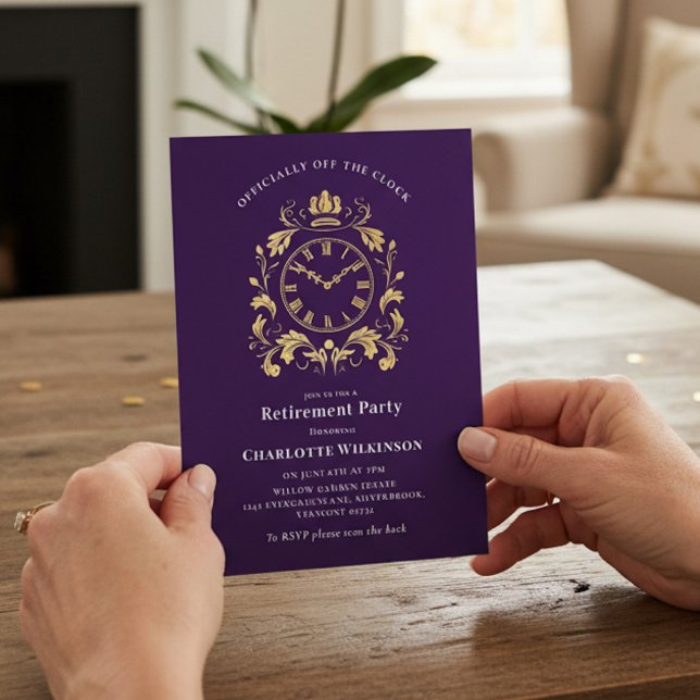 Officially Off The Clock Gold Scroll Retirement  Inbjudningar (Skapare uppladdad)