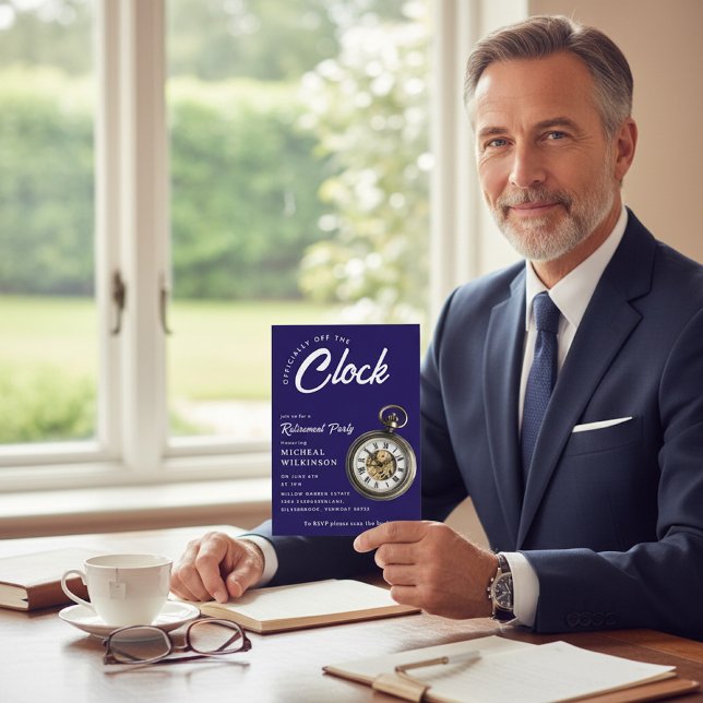 Officially Off The Clock Pocket Watch Retirement  Inbjudningar (Skapare uppladdad)