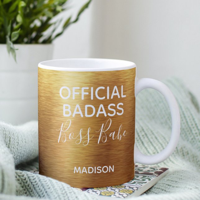 Officiell Badass Chef Babe Metallic Guld Namn Kaffemugg (Skapare uppladdad)
